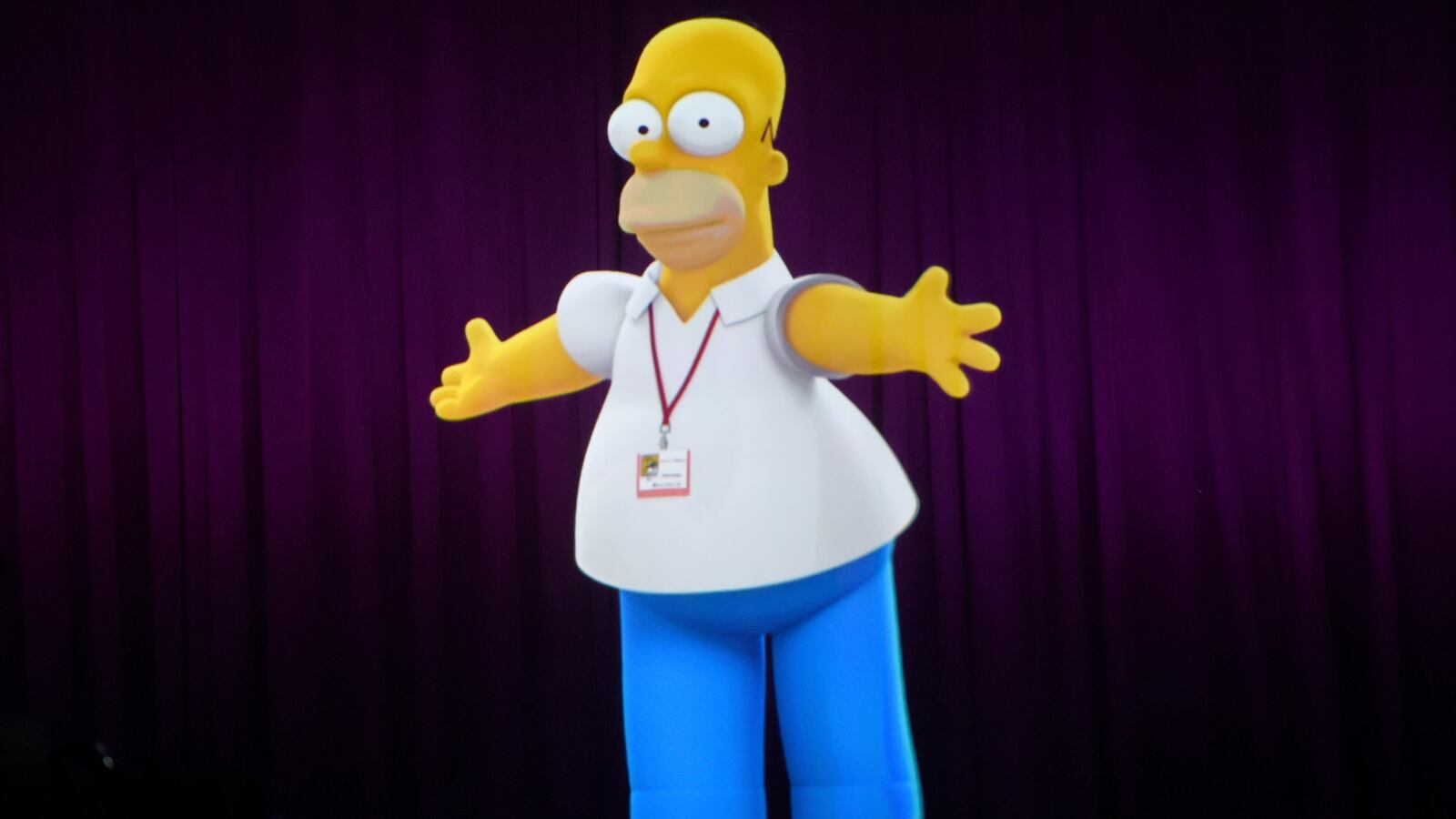 SAN DIEGO, CA - JULY 26: A projection of Homer Simpson is shown during FOX's "The Simpsons" panel during Comic-Con International 2014 at the San Diego Convention Center on July 26, 2014, in California.