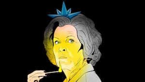 Susie Wiles as an Ice Queen holding a match illuminating her face