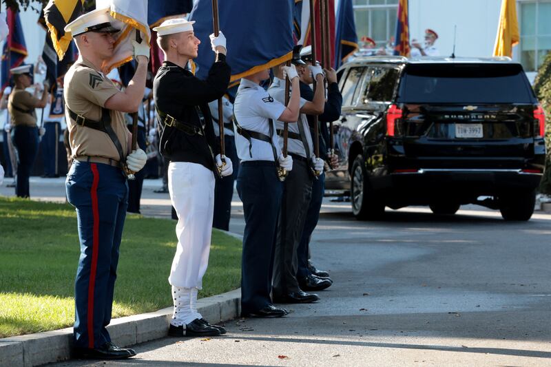 White House personnel and a U.S. military honor guard rehearse an arrival ceremony ahead of Chinese President Xi Jinping’s state visit next week with U.S. President Donald Trump at the White House in Washington, D.C., U.S., September 16, 2026.