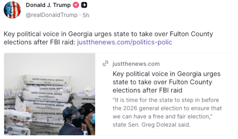 Donald Trump Truth Social post