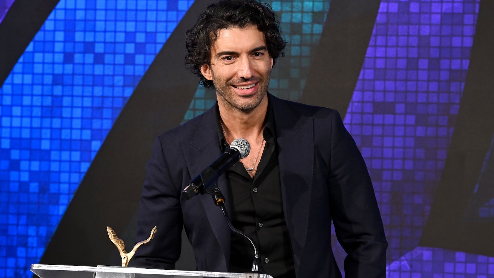 Actor/filmmaker and VOS Honoree, Justin Baldoni speaks onstage at the Vital Voices 12th Annual Voices of Solidarity Awards at IAC Building on December 09, 2024 in New York City.