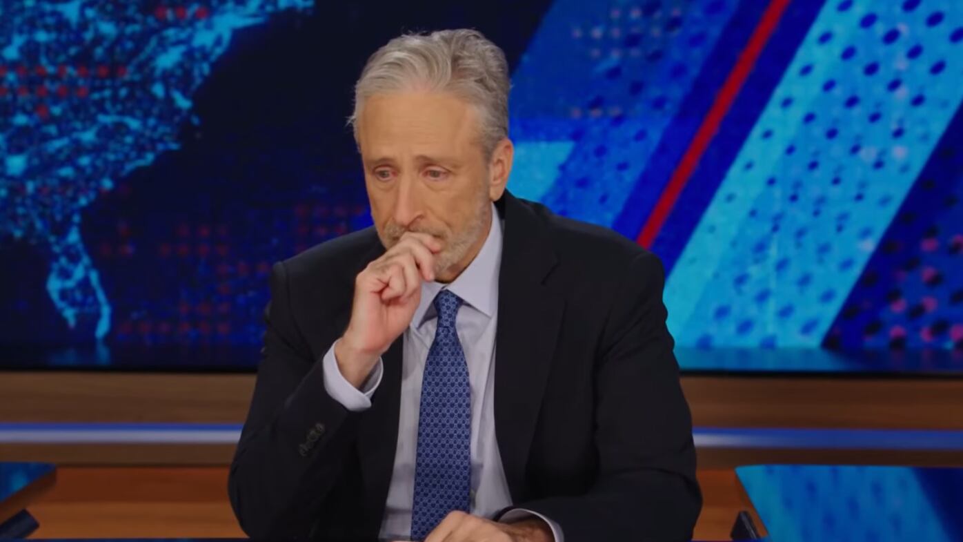 Image of Jon Stewart choking up.