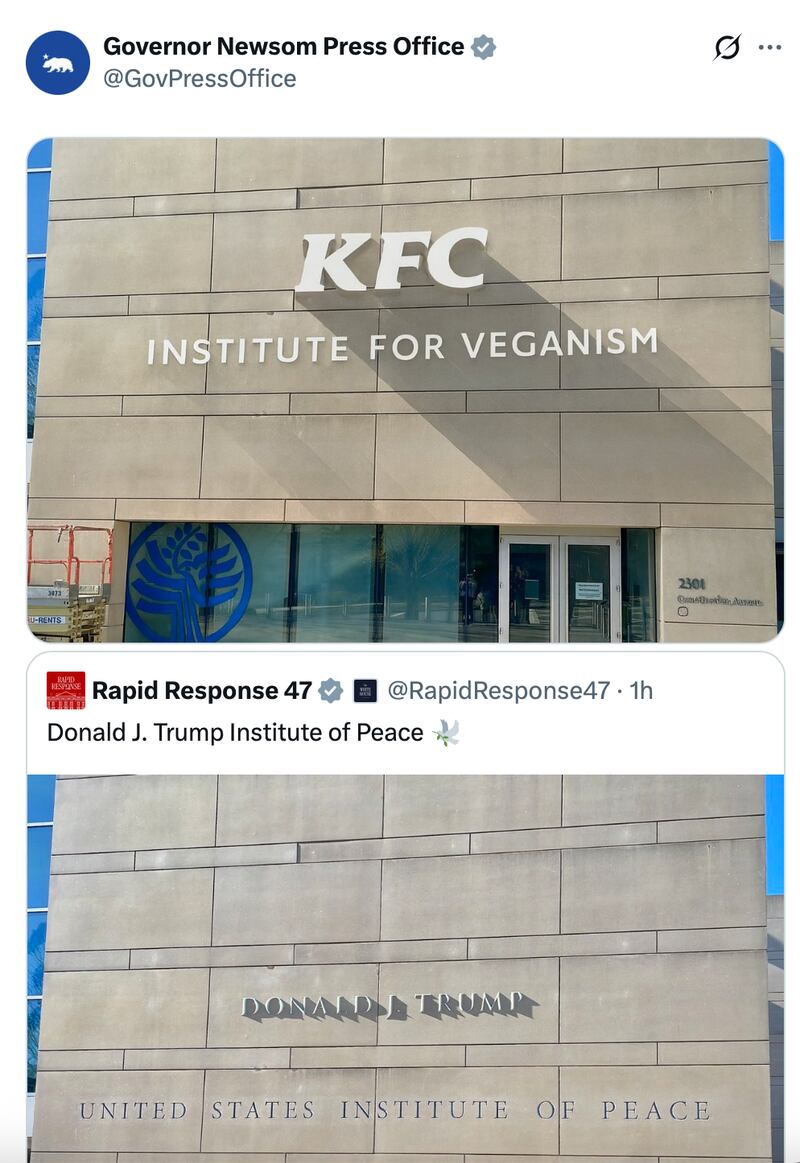 Newsom suggested that the institute's new name was as silly as a