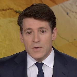 Tony Dokoupil presents a special broadcast covering the U.S. and Israel attacks on Iran in a suit and tie from his anchor desk.