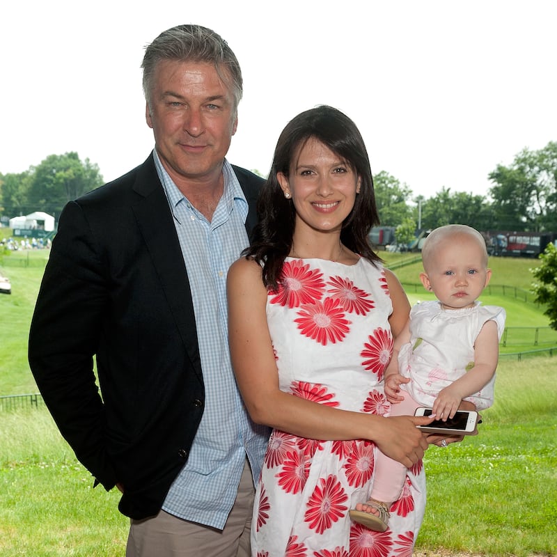 (left to right) Alec Baldwin, Hilaria Baldwin, and Carmen Baldwin
