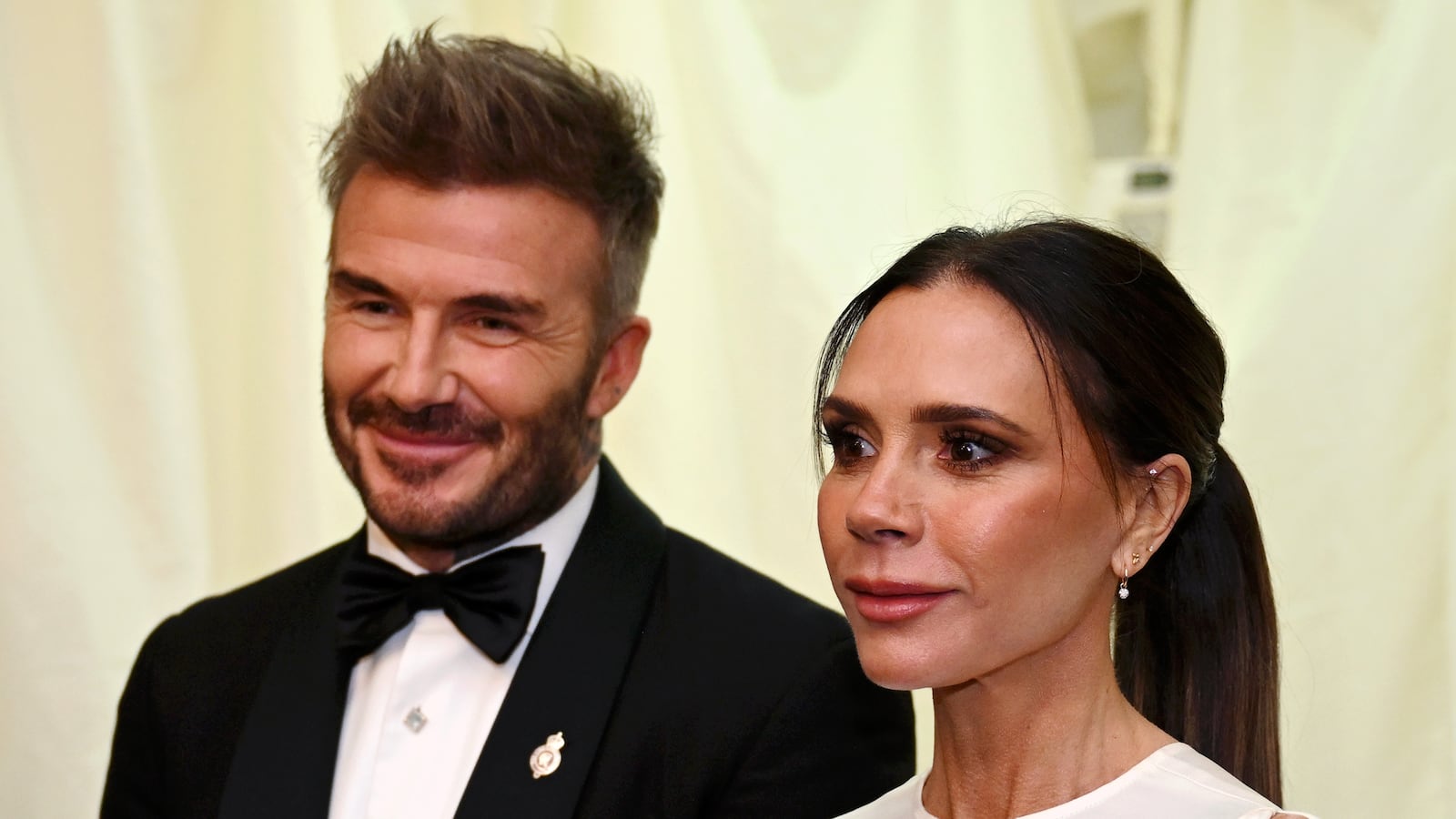 TETBURY, ENGLAND - FEBRUARY 07: David Beckham and Victoria Beckham during a dinner at Highgrove House on February 07, 2025 in Tetbury, England. In preparation for their upcoming State Visits to the Holy See and the Republic of Italy in early April 2025, The King and Queen will attend a special dinner alongside the Italian Ambassador to the UK, His Excellency Inigo Lambertini, Mrs. Maria Grazia Lambertini, and Italian-American actor Stanley Tucci. The event will celebrate the values of Slow Food and Slow Fashion. (Photo by Finnbarr Webster/Getty Images)