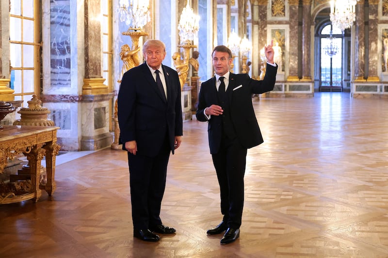 President Donald Trump receives a tour of Chateau de Versailles from President of France Emmanuel Macron ahead of a dinner, France, June 17, 2026.