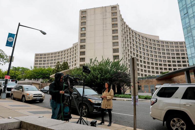 The Washington Hilton hotel, where a shooting incident occurred at the annual White House Correspondents' Association dinner, in Washington, D.C., U.S., April 26, 2026.