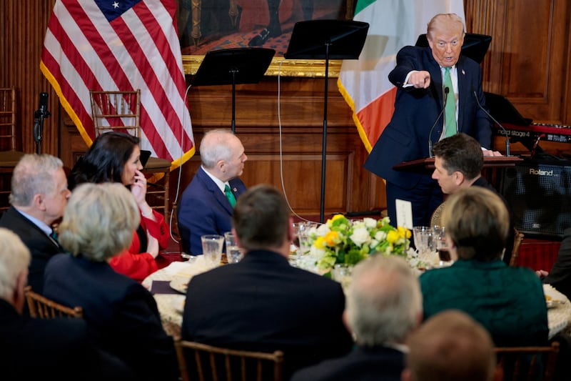 U.S. President Donald Trump and Irish Taoiseach (Prime Minister) Micheal Martin (not pictued) attend the annual Friends of Ireland Luncheon at the U.S. Capitol  in Washington, D.C., U.S., March 17, 2026. REUTERS/Evan Vucci
