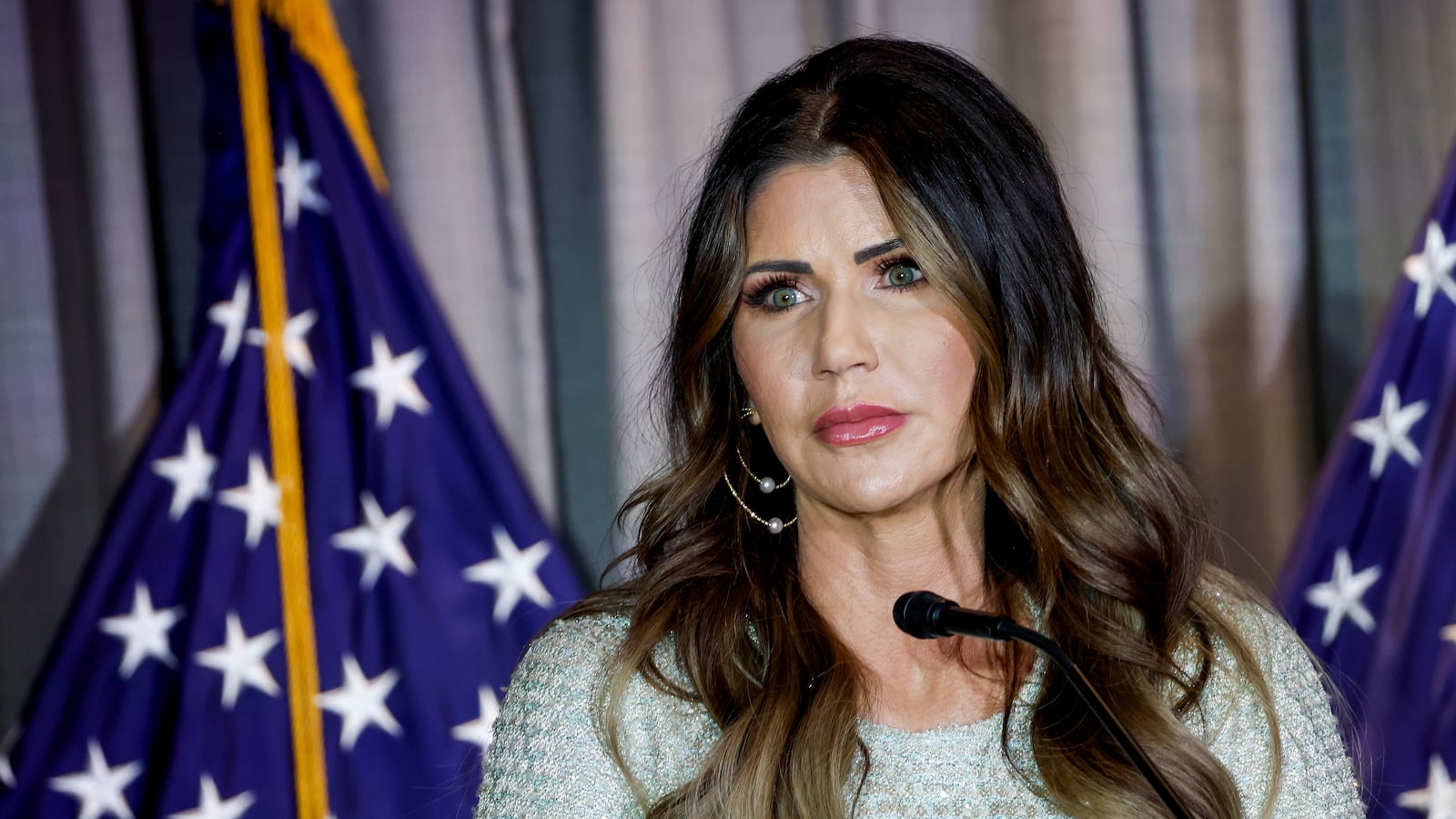 South Dakota Governor Kristi Noem speaks at the Calvin Coolidge Foundation conference at the Library of Congress on February 17, 2023 in Washington, DC