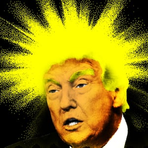 Illo illustration of Donald Trump with his hair exploding out