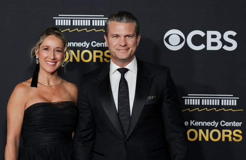 U.S. Secretary of Defense Pete Hegseth and Jennifer Hegseth pose on the red carpet for the 2025 Kennedy Center Honors at the John F. Kennedy Center for the Performing Arts in Washington, D.C., U.S., December 7, 2025.