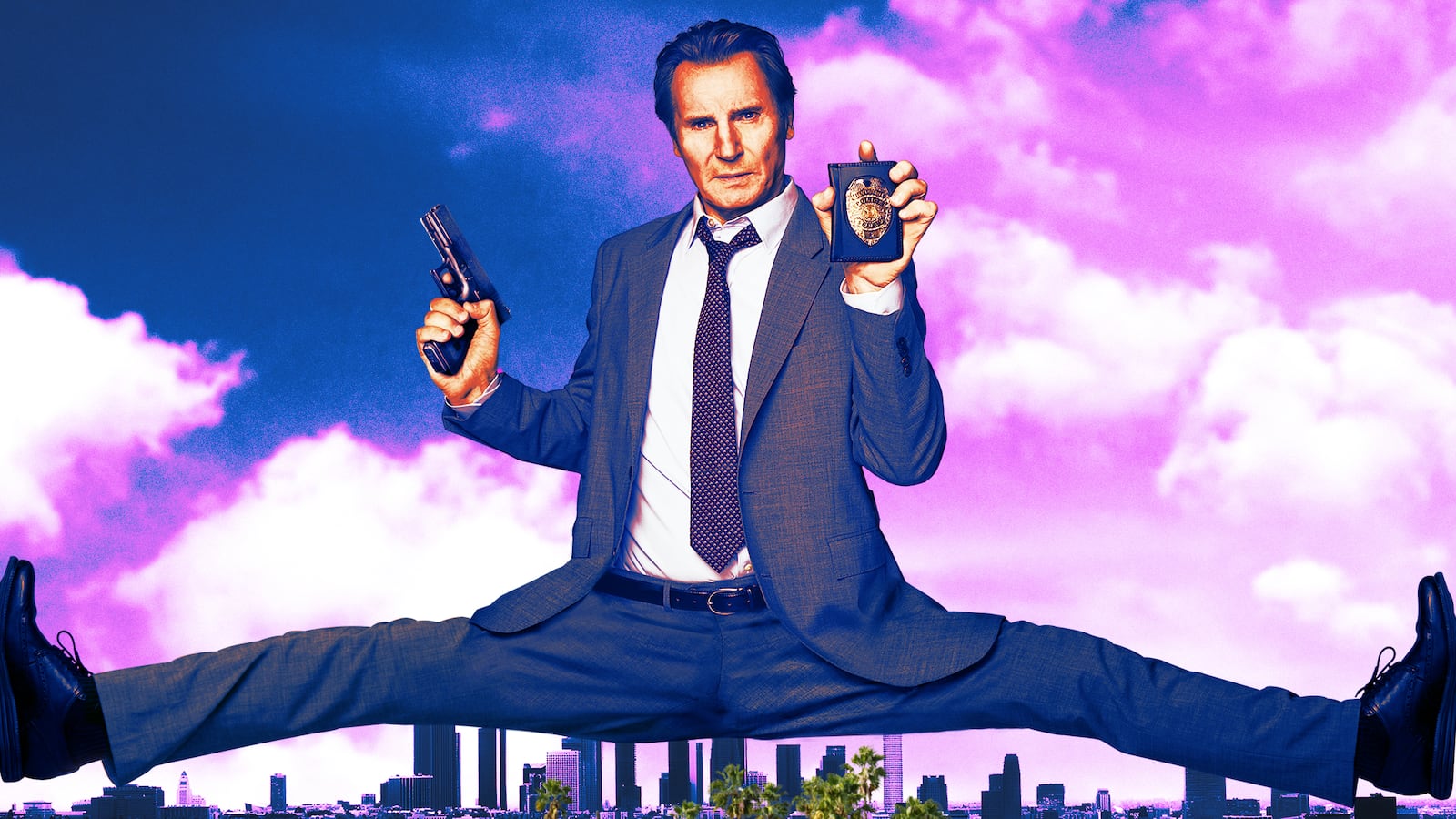 A photo illustration of Liam Neeson playing Frank in "The Naked Gun."