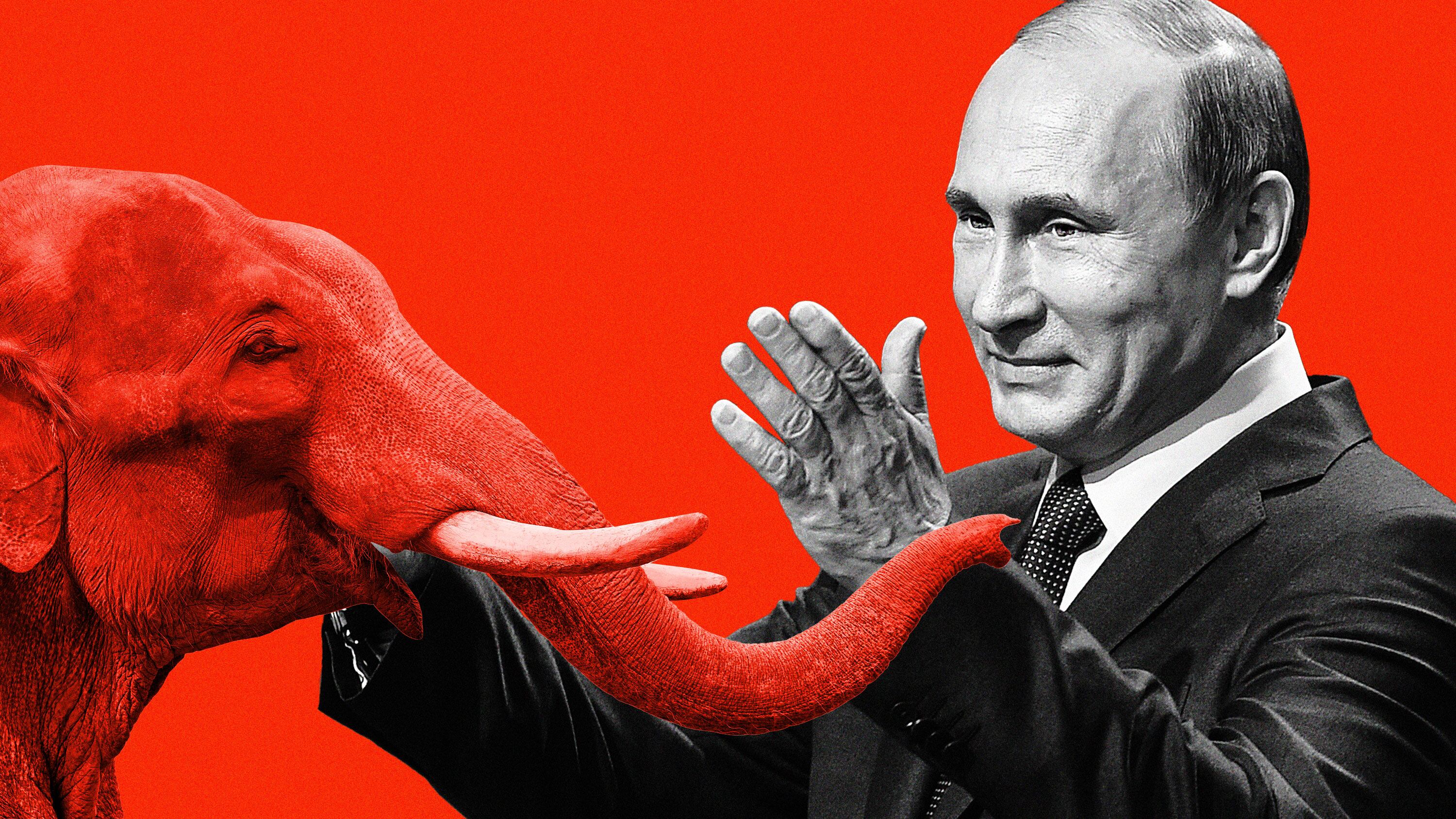 An inllustration including Putin and a GOP elephant