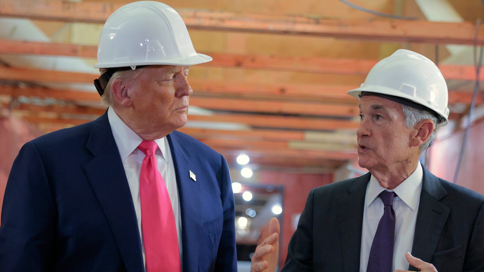President Donald Trump and Federal Reserve Chair Jerome Powell tour the Federal Reserve headquarters renovation project on July 24, 2025 ahead of the Justice Department launching a criminal probe into the Fed.