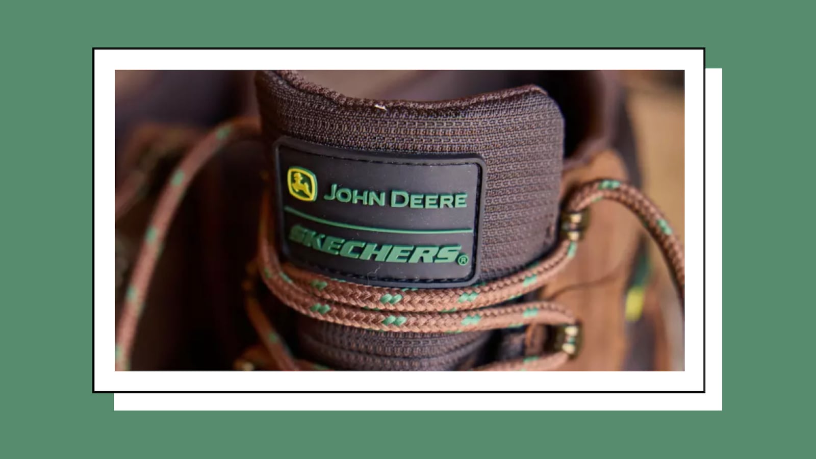 Tongue of Skechers John Deere shoe collaboration.