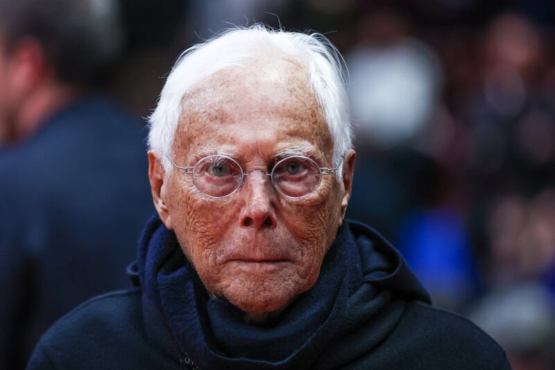UNIPOL FORUM, MILAN, ITALY - 2025/03/27: Giorgio Armani looks on during Turkish Airlines EuroLeague 2024/25 Regular Season Round 32 game between EA7 Emporio Armani Milan and FC Barcelona at Unipol Forum. Final score EA7 Emporio Armani Milan 88 | 98 FC Barcelona. (Photo by Fabrizio Carabelli/SOPA Images/LightRocket via Getty Images)