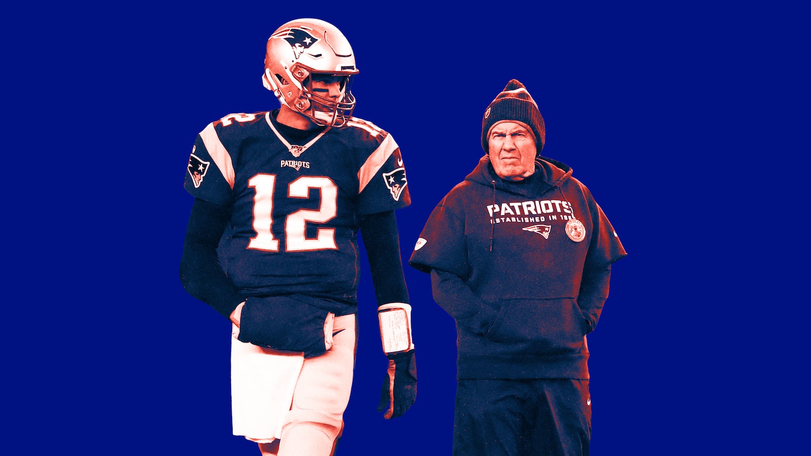 An illustration of Tom Brady and Bill Belichick