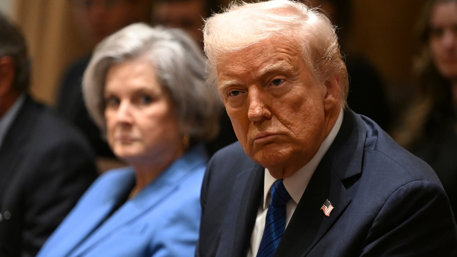President Donald Trump, pictured with Chief of Staff Susan Wiles in March, defended her as "fantastic" despite her unfiltered observations to Vanity Fair.