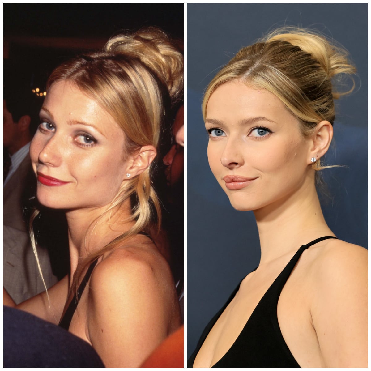 Gwyneth Paltrow's makeup in 1996 and Apple Martin's makeup in 2025.