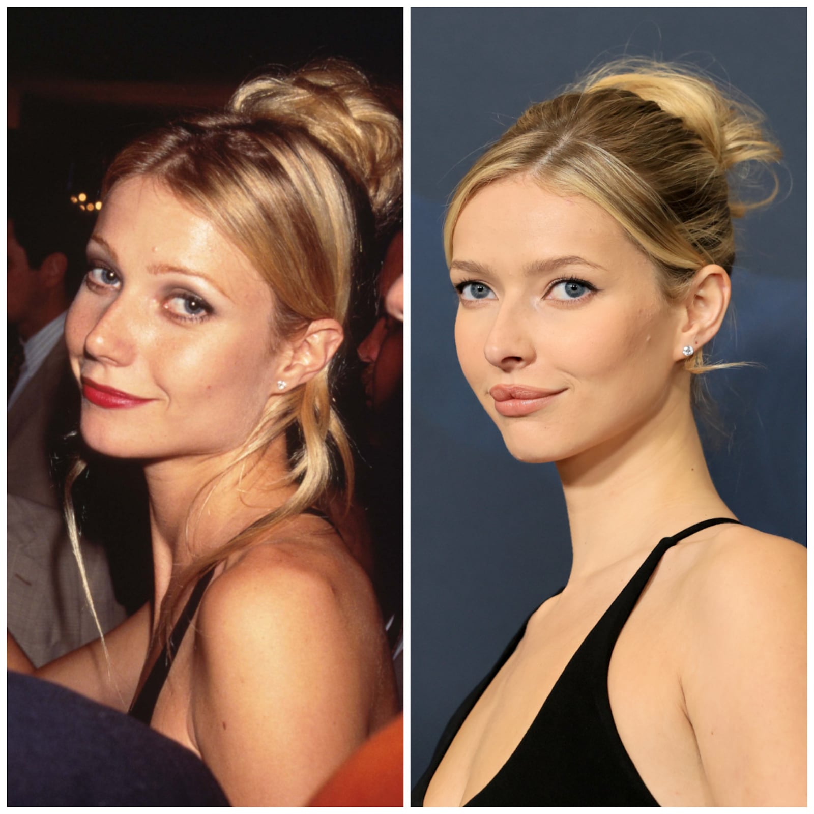 Gwyneth Paltrow's makeup in 1996 and Apple Martin's makeup in 2025.