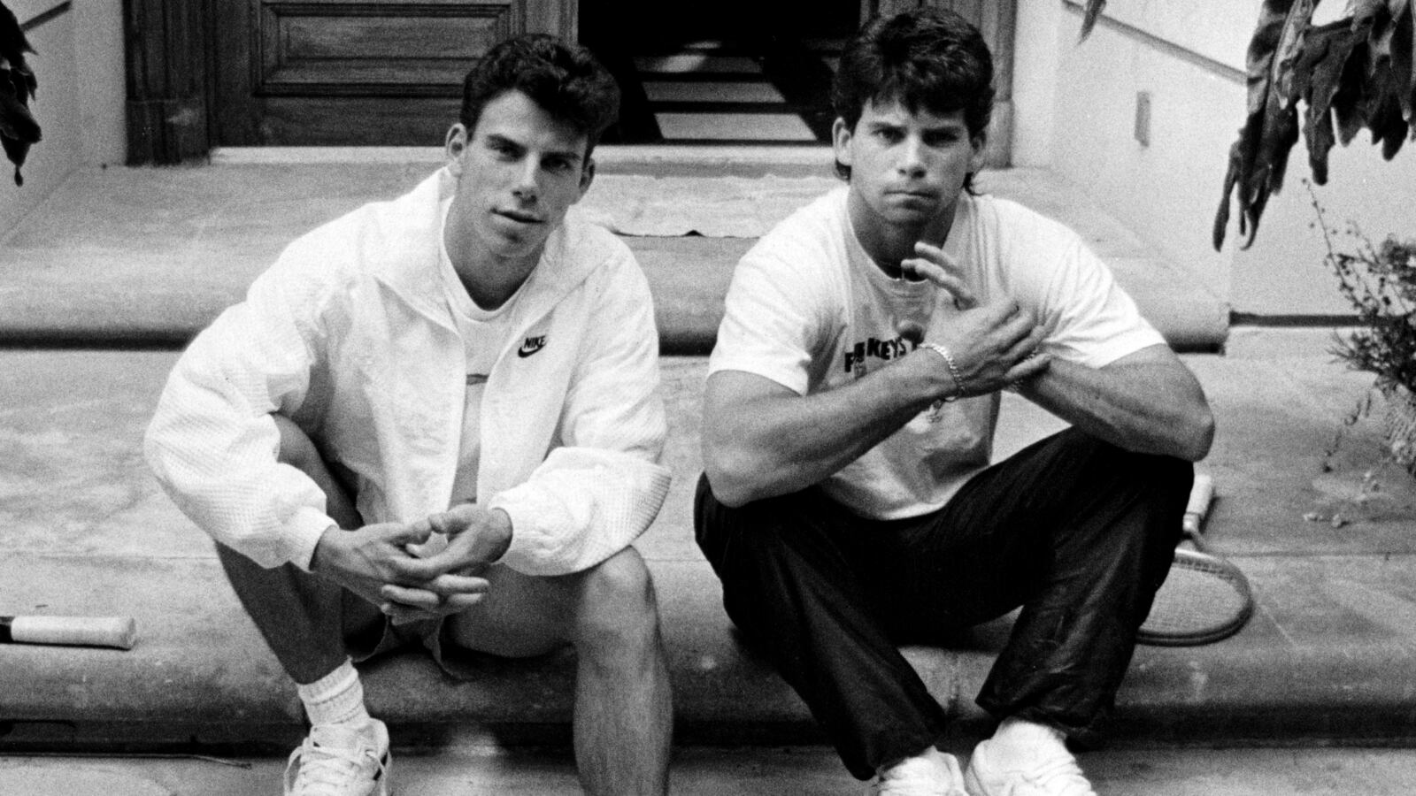 Menendez brothers, Erik, left, and Lyle on the steps of their Beverly Hills home in November, 1989.