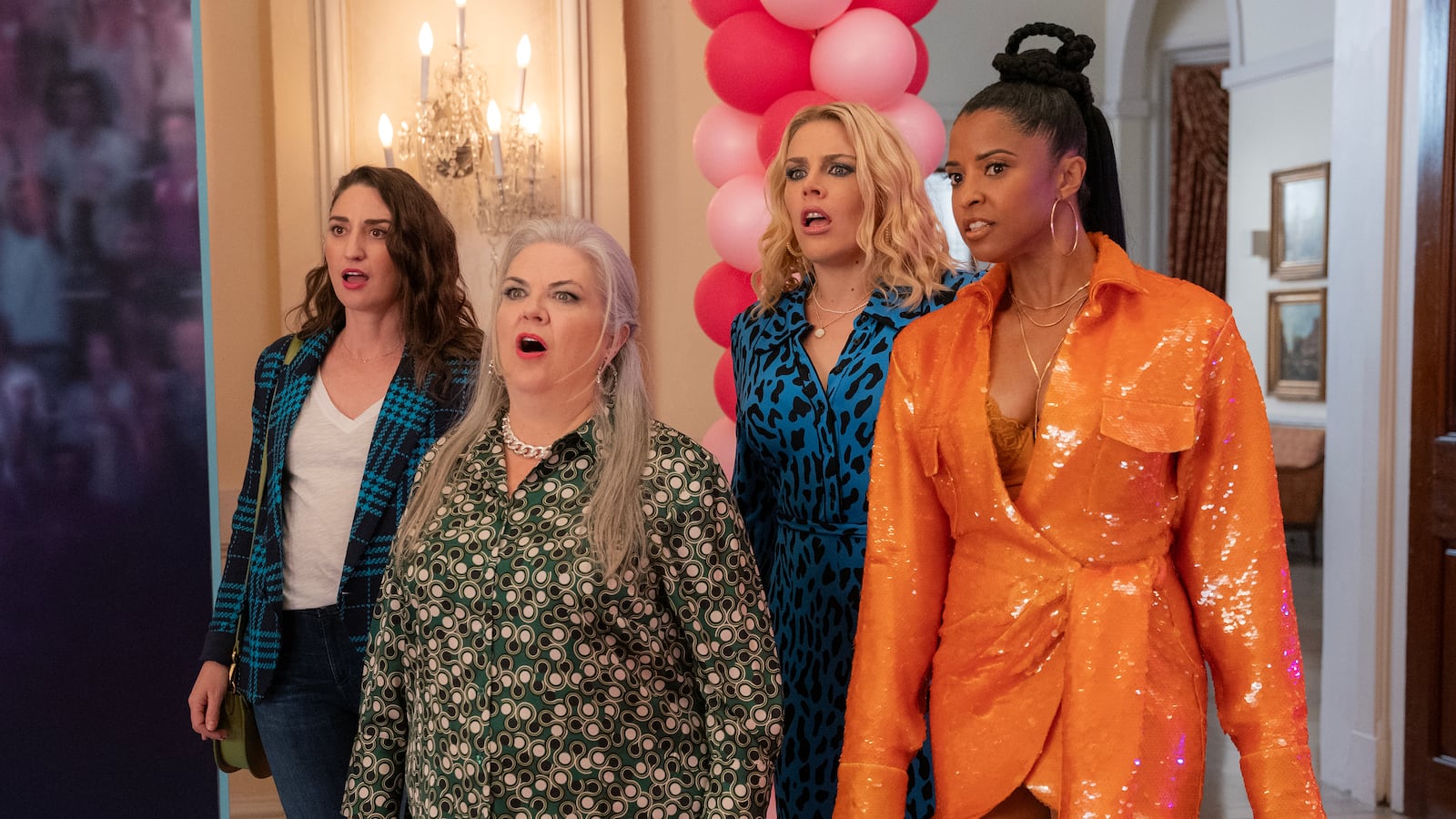 Girls5eva. (L to R) Sara Bareilles as Dawn, Paula Pell as Gloria, Busy Philipps as Summer and Renee Elise Goldsberry as Wickie in Girls5eva (Season 3, Episode 04). Cr. Emily V Aragones/Netflix © 2023