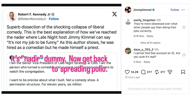 Jimmy Kimmel roasted RFK Jr. for a spelling error.