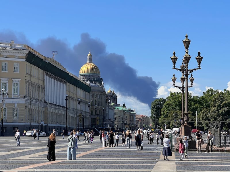 Black smoke rises over St. Petersburg after the Ukrainian attack on June 3.
