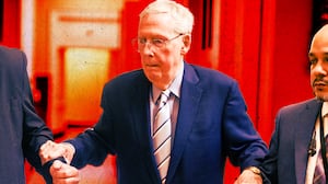 A photo illo illustration Senator Mitch McConnell.