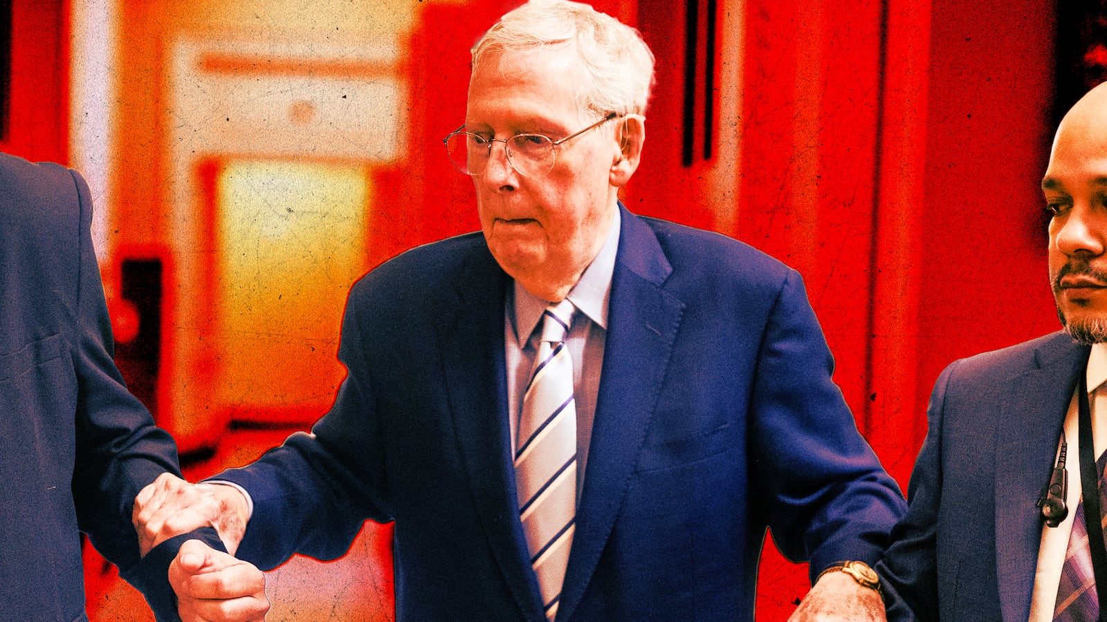 A photo illo illustration Senator Mitch McConnell.