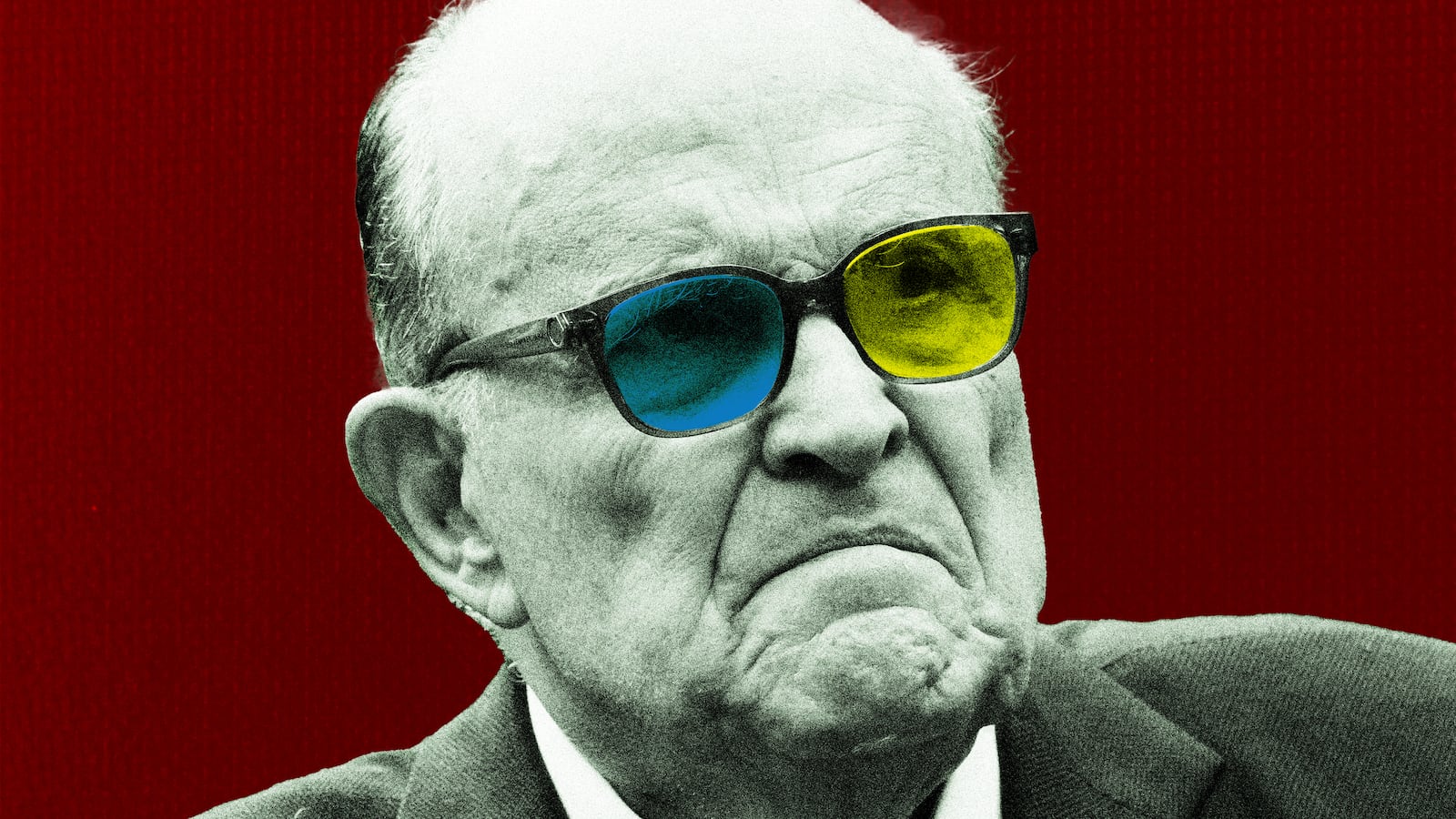 A photo illustration of Rudy Giuliani with Ukraine colored glasses.