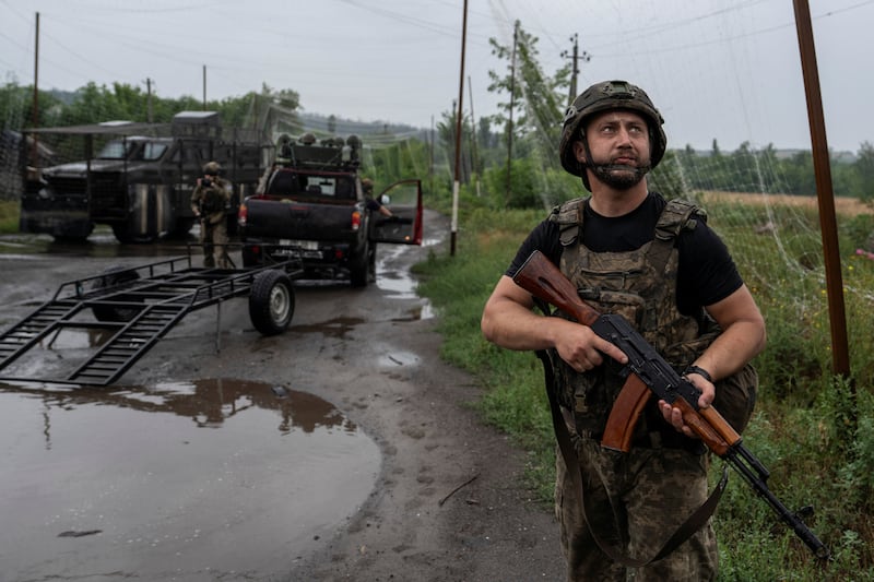 A serviceman of the 93rd Kholodnyi Yar Separate Mechanized Brigade of the Ukrainian Armed Forces observes the sky for Russian drones, amid Russia's attack on Ukraine, near the frontline town of Druzhkivka, Ukraine July 10, 2026. Iryna Rybakova/Press Service of the 93rd Kholodnyi Yar Separate Mechanized Brigade of the Ukrainian Armed Forces/Handout via REUTERS   ATTENTION EDITORS - THIS IMAGE HAS BEEN SUPPLIED BY A THIRD PARTY.