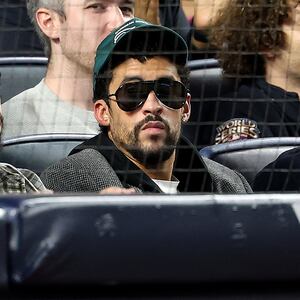 Bad Bunny attends the game between the New York Yankees and the Toronto Blue Jays in game three of the American League Division Series at Yankee Stadium on October 07, 2025 in the Bronx borough of New York City.