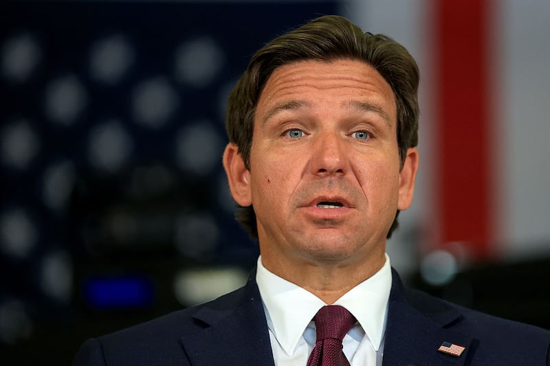 Florida Gov. Ron DeSantis speaks during a press conference held at the ICE-Enforcement and Removal Operation office on May 01, 2025 in Miramar, Florida.