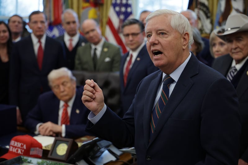 U.S. Sen. Lindsey Graham (R-SC) speaks during a bill signing in the Oval Office of the White House on February 03, 2026 in Washington, DC.