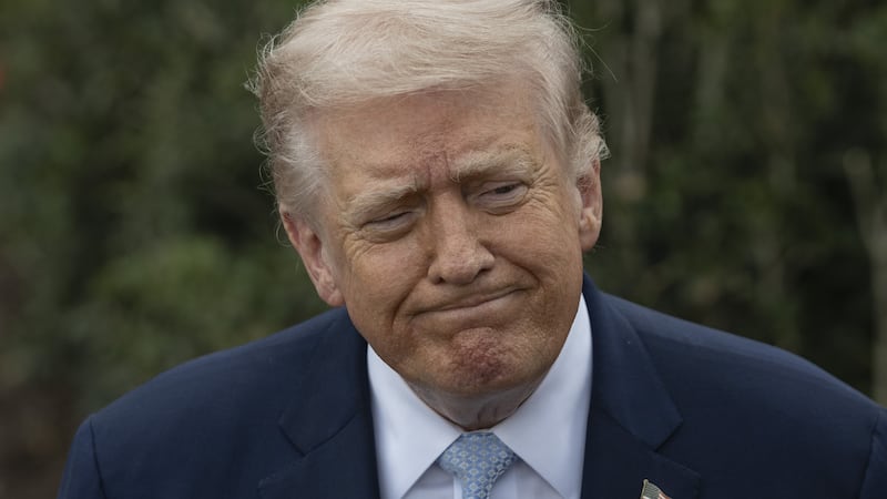 United States President Donald Trump speaks to the press before his departs the White House en route Miami, Florida on March 20, 2026, in Washington DC.
