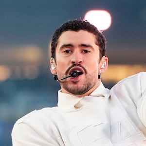 Bad Bunny performs during the Apple Music halftime show at the NFL Super Bowl LX