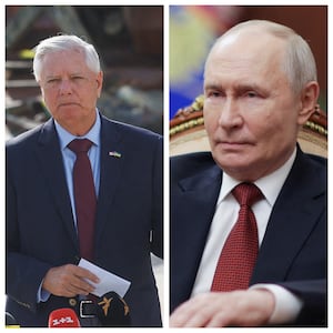 Sen. Lindsey Graham and Russian President Vladimir Putin.