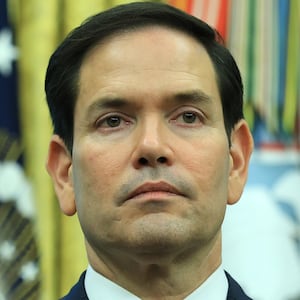 WASHINGTON, DC - JUNE 27: U.S. Secretary of State Marco Rubio attends a meeting between President Donald Trump and the Minister of Foreign Affairs and Cooperation of Rwanda Olivier Nduhungirehe and the Foreign Minister of the Democratic Republic of the Congo Thérèse Kayikwamba Wagner in the Oval Office at the White House on June 27, 2025. The meeting took place as a peace agreement brokered by the White House, which hopes to end a conflict in eastern Democratic Republic of Congo, was signed by officials of the two African nations. (Photo by Joe Raedle/Getty Images)