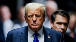 Former U.S. President Donald Trump departs the courtroom after being found guilty on all 34 counts in his hush money trial at Manhattan Criminal Court on May 30, 2024 in New York City.