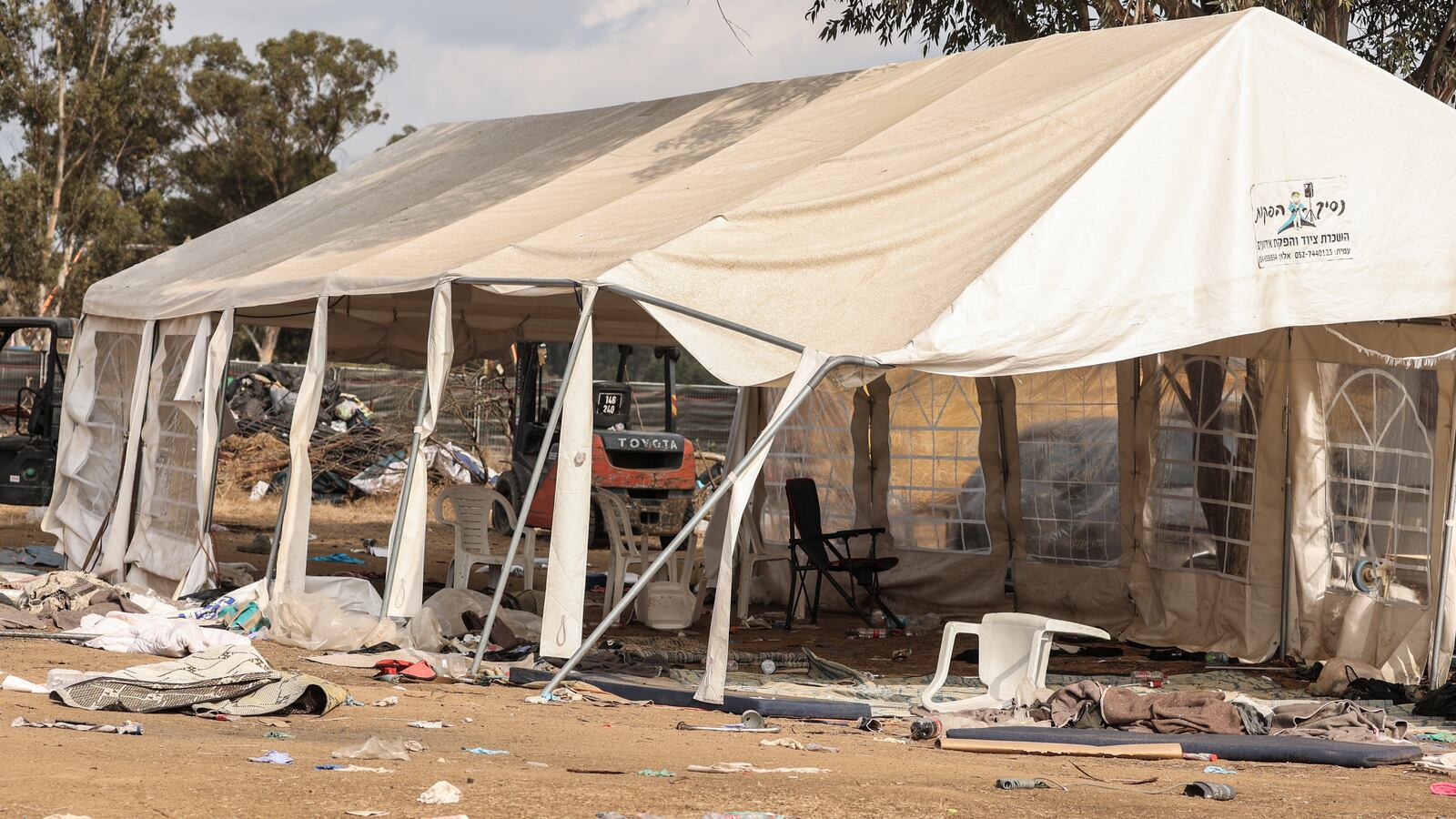 A view of the destruction on the grounds of the Supernova electronic music festival after Saturday's deadly attack