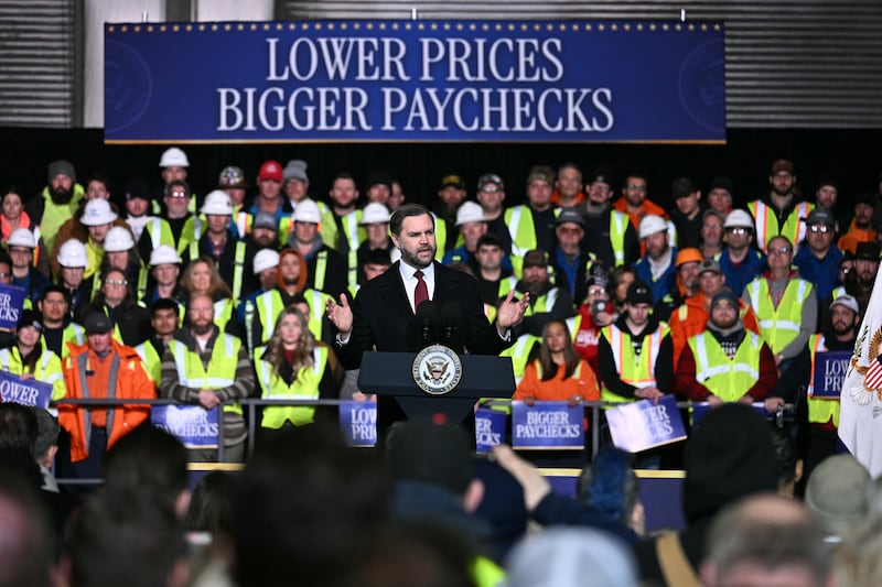 TOLEDO, OH - JANUARY 22: US Vice President JD Vance speaks at an industrial shipping facility on January 22, 2026 in Toledo, Ohio. Vance discussed the administration's economic agenda and its effects on the Midwest. (Photo by Jim Watson-Pool/Getty Images)