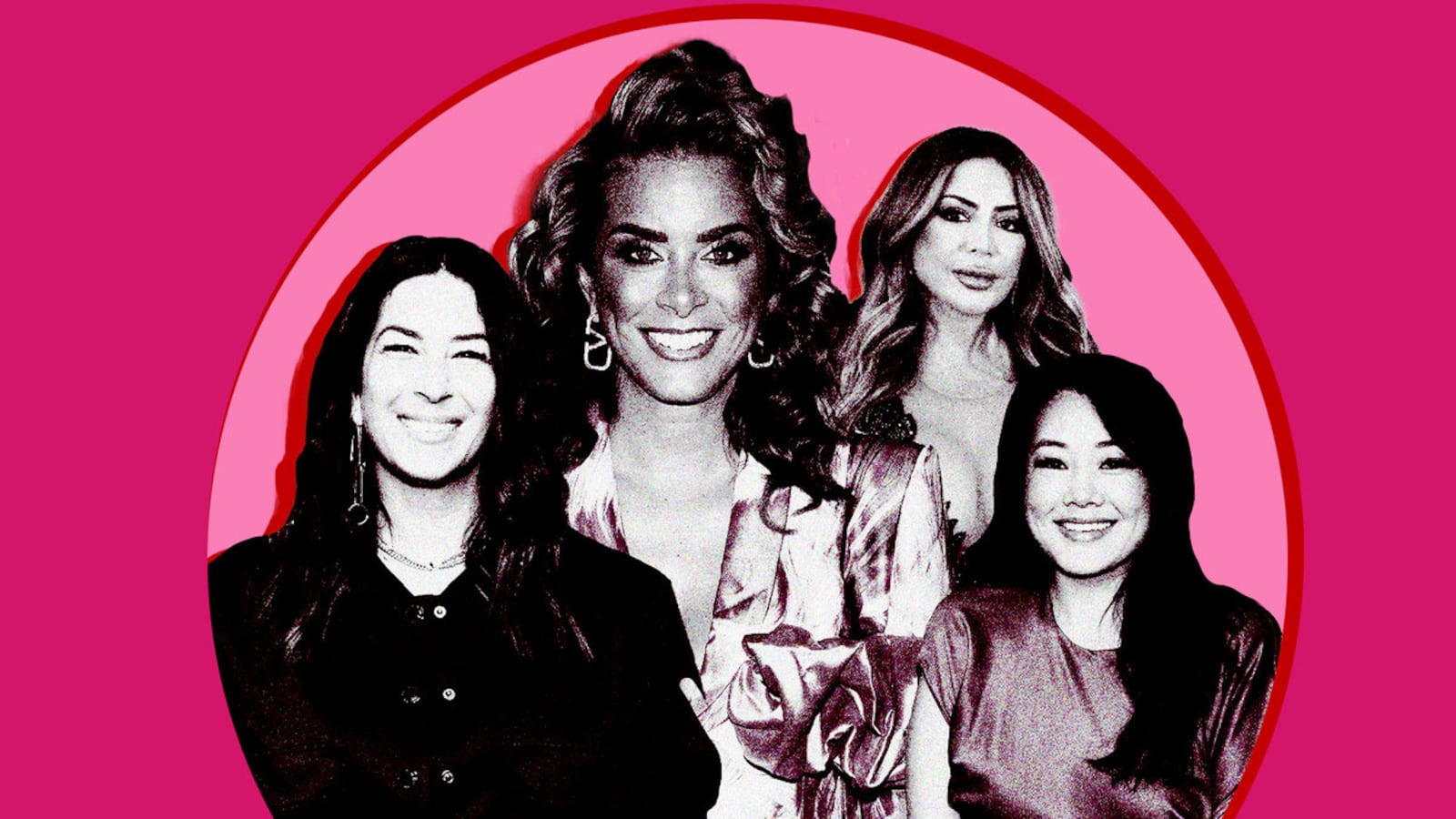 A photo illustration showing Rebecca Minkoff, Robyn Dixon, Crystal Kung Minkoff and Larsa Pippen of the Real Housewives franchises.