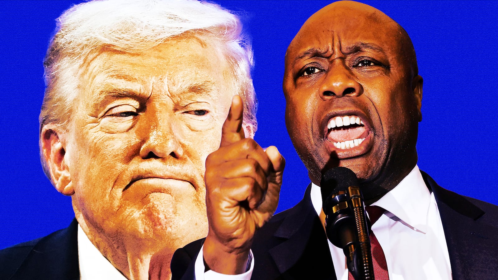 A photo illustration of Trump and Tim Scott.