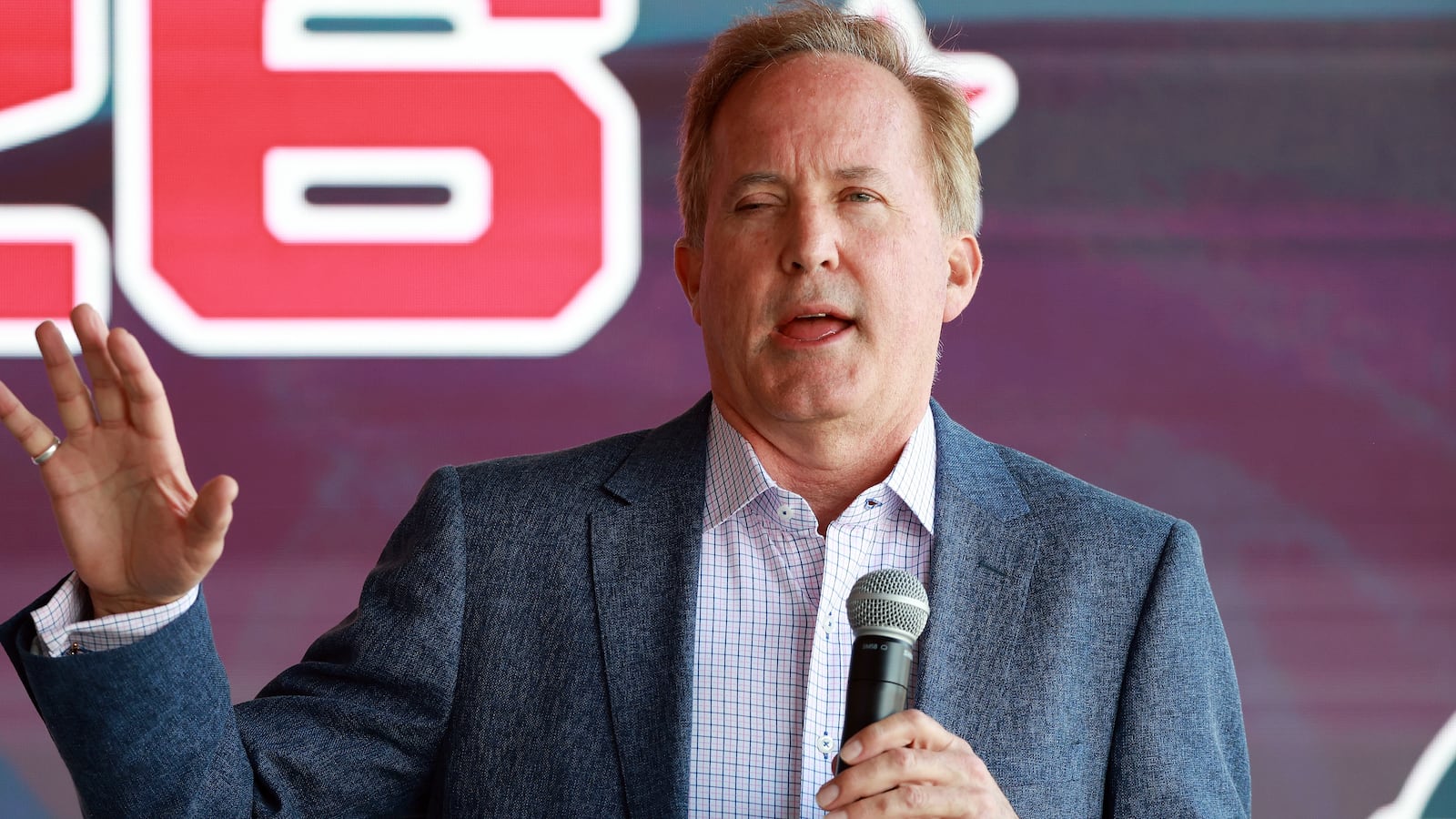 Texas Attorney General Ken Paxton campaigns as a Republican candidate for U.S. Senate at an event on February 28, 2026 in Fort Worth, Texas.