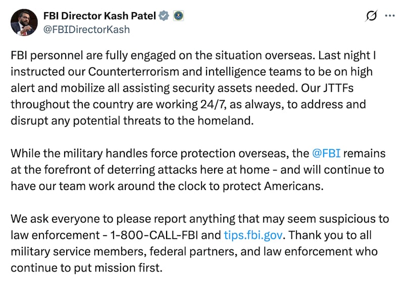 Patel has failed to keep the nation informed since this post on X, from Feb. 28.