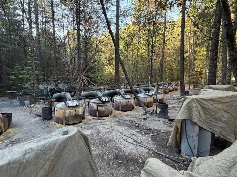 A suspected clandestine methamphetamine processing lab, according to the Attorney General's Office of Chihuahua, discovered during an operation by Mexican authorities in a mountainous area near Guachochi, in Chihuahua state, Mexico, in this handout photo distributed on April 18, 2026. Attorney General’s Office of Chihuahua/Handout via REUTERS ATTENTION EDITORS- THIS IMAGE HAS BEEN SUPPLIED BY A THIRD PARTY. NO RESALES. NO ARCHIVES.