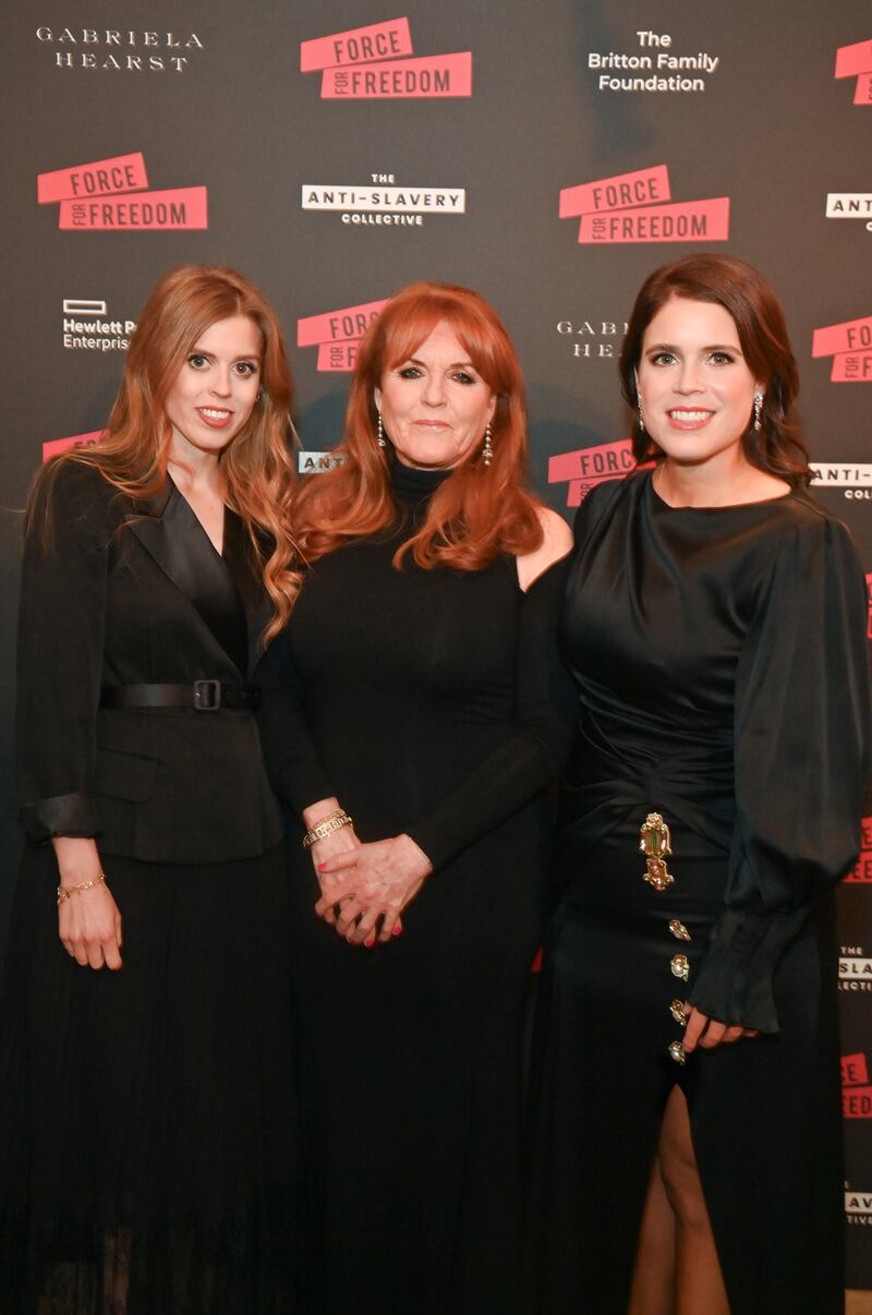 Princess Beatrice of York, Sarah Ferguson, Duchess of York, and Princess Eugenie of York in 2023.