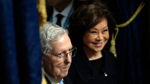 Senator Mitch McConnell (R-KY)and wife Elaine Chao arrive before the inauguration ceremony where Donald Trump is sworn in as the 47th US President in the US Capitol Rotunda in Washington, DC, on January 20, 2025. (Photo by Julia Demaree Nikhinson / AFP via Getty Images)